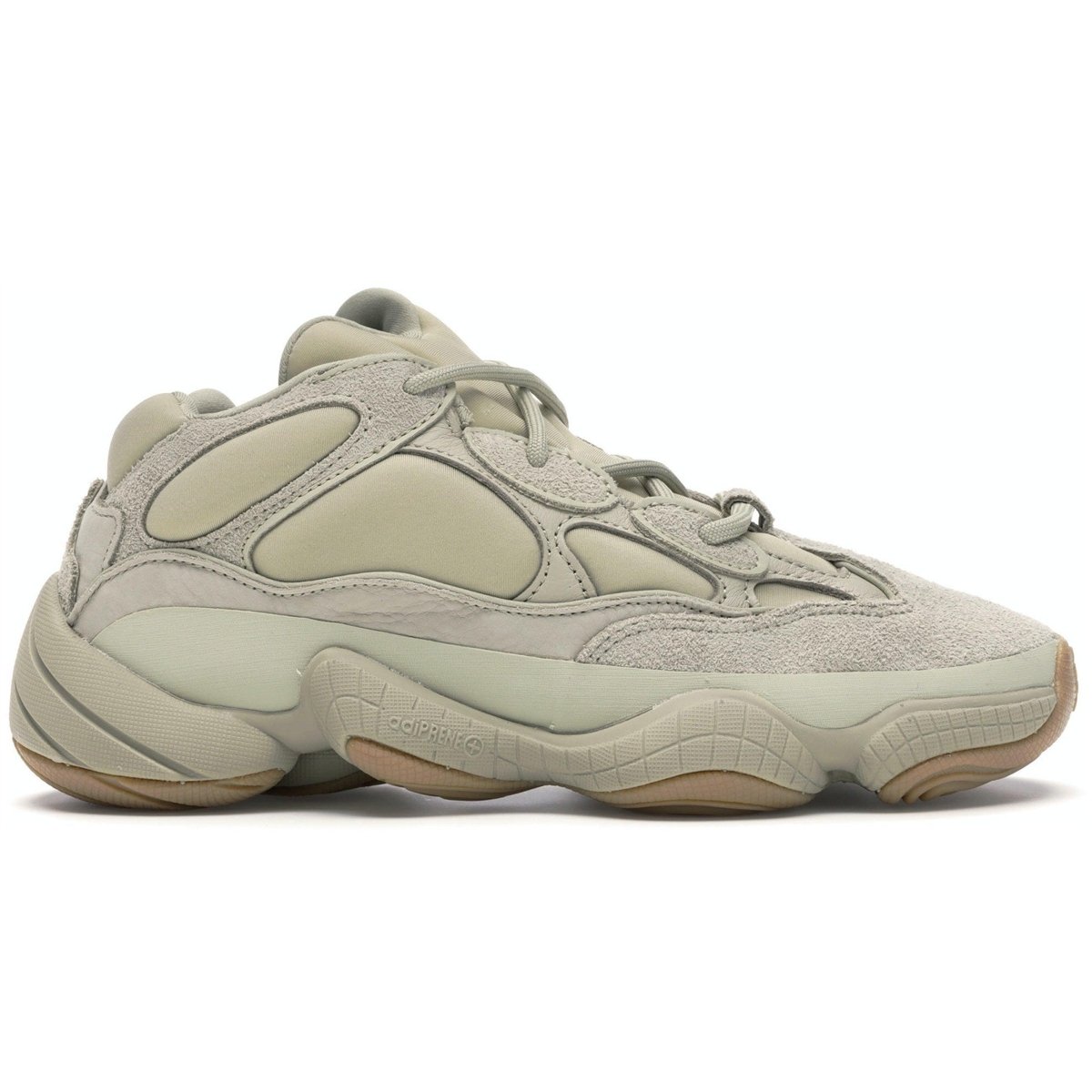 adidas Yeezy 500 Stone in light green, featuring neoprene and suede materials for a stylish high fashion look.