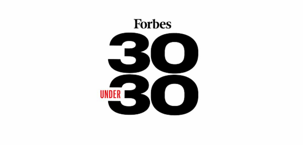 Forbes 30 Under 30 logo, highlighting young achievers in various industries.