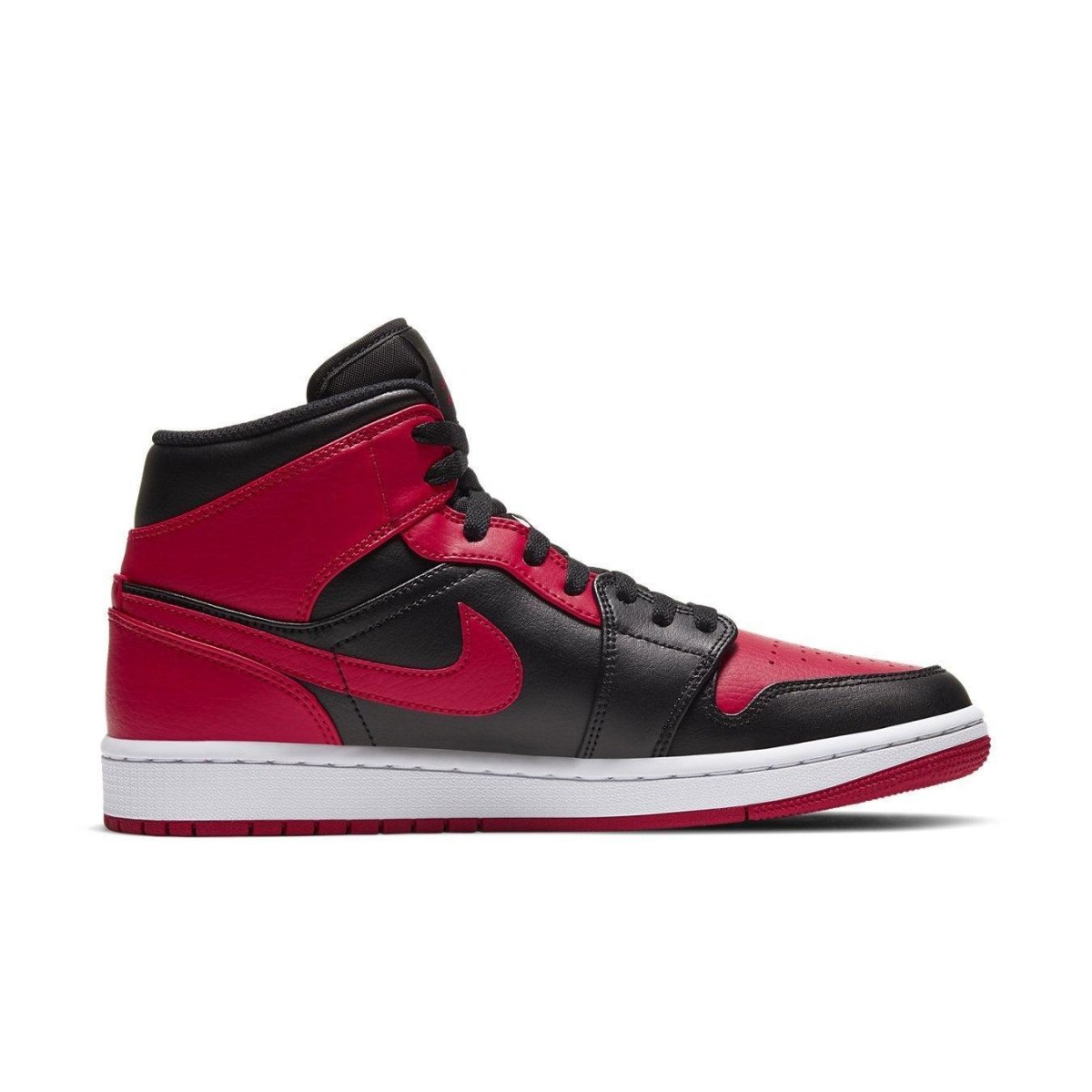 Nike Air Jordan 1 Mid Banned 2020 in black and red colorway, featuring iconic high-top design.