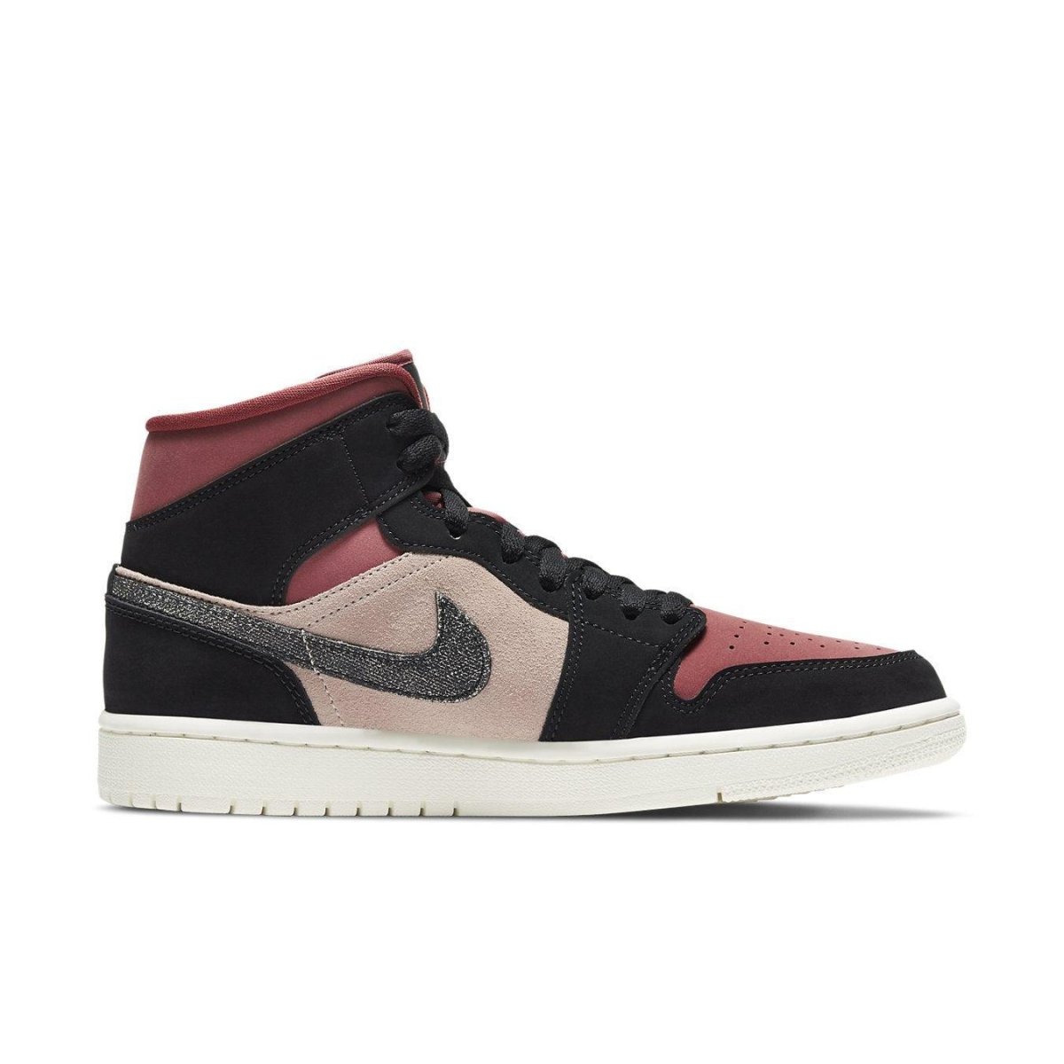 Air Jordan 1 Mid Canyon Rust Women's sneaker featuring suede and nubuck in pink and black.