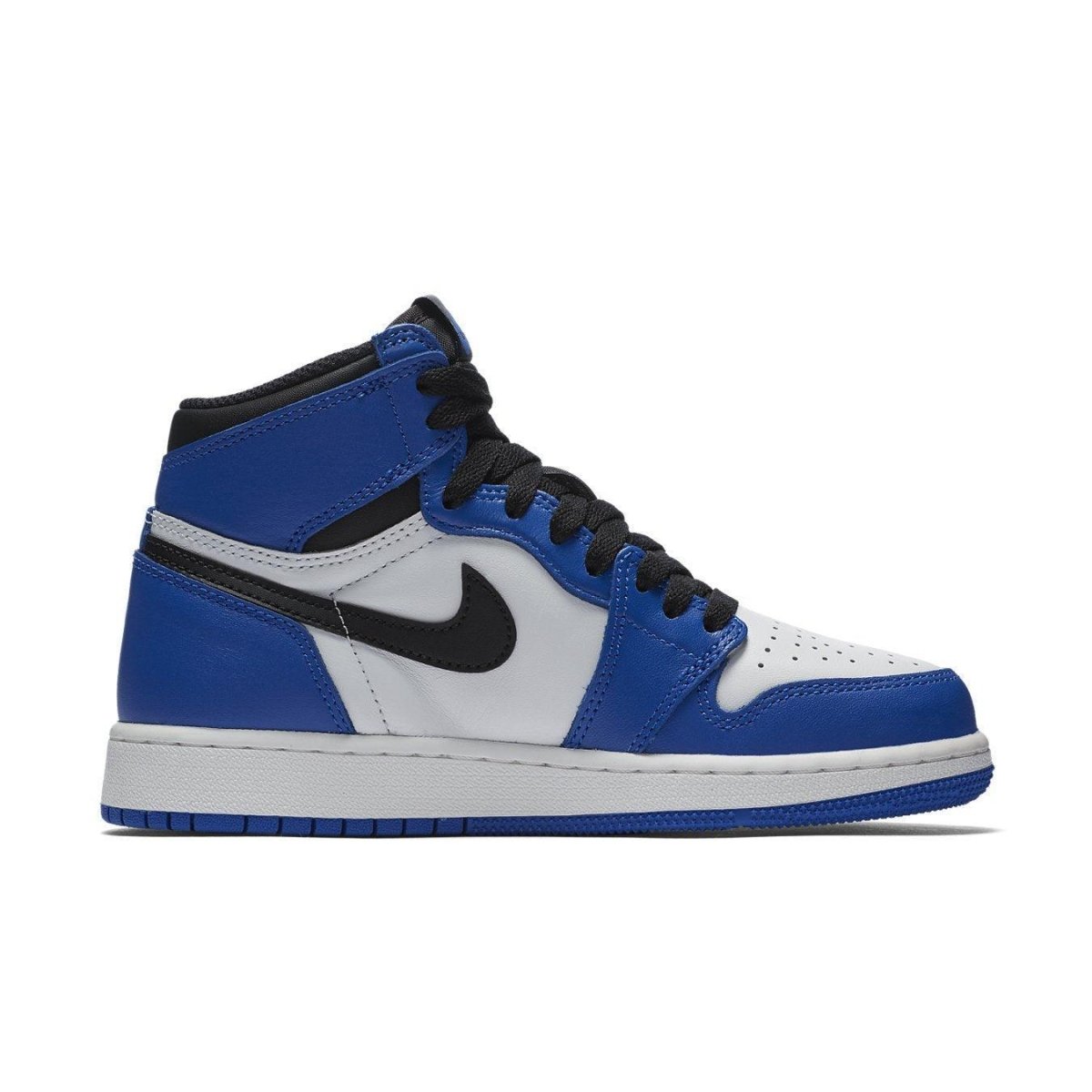 Nike Air Jordan 1 Retro High Game Royal GS sneaker in blue, white, and black colorway, featuring iconic Jordan design.