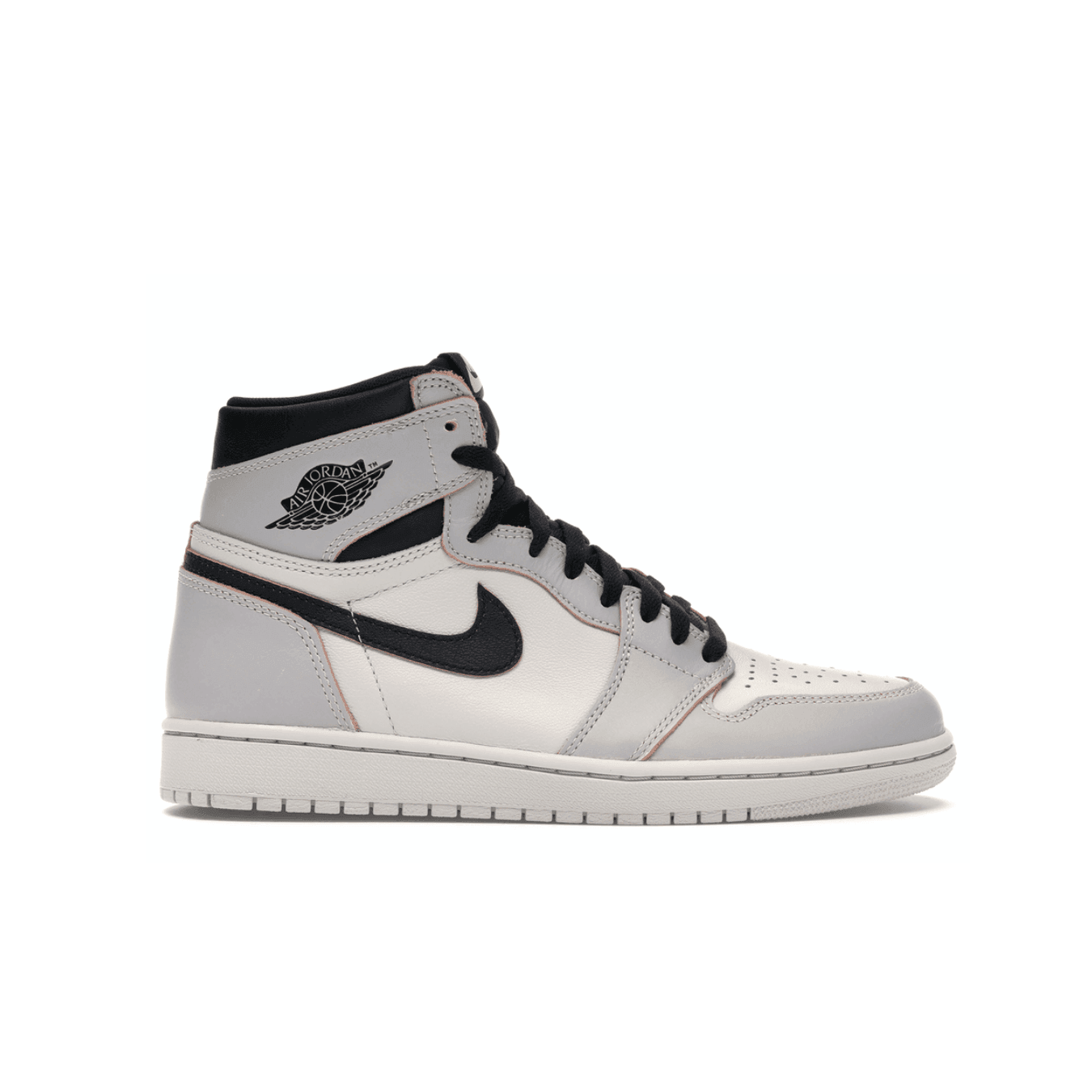 Jordan 1 Retro High OG Defiant SB NYC to Paris in grey and black leather with custom branding and wear-resistant finish.