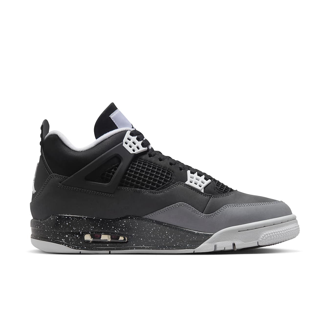 Air Jordan 4 Retro 'Fear' 2024 in black and gray nubuck with white accents and speckled midsole.