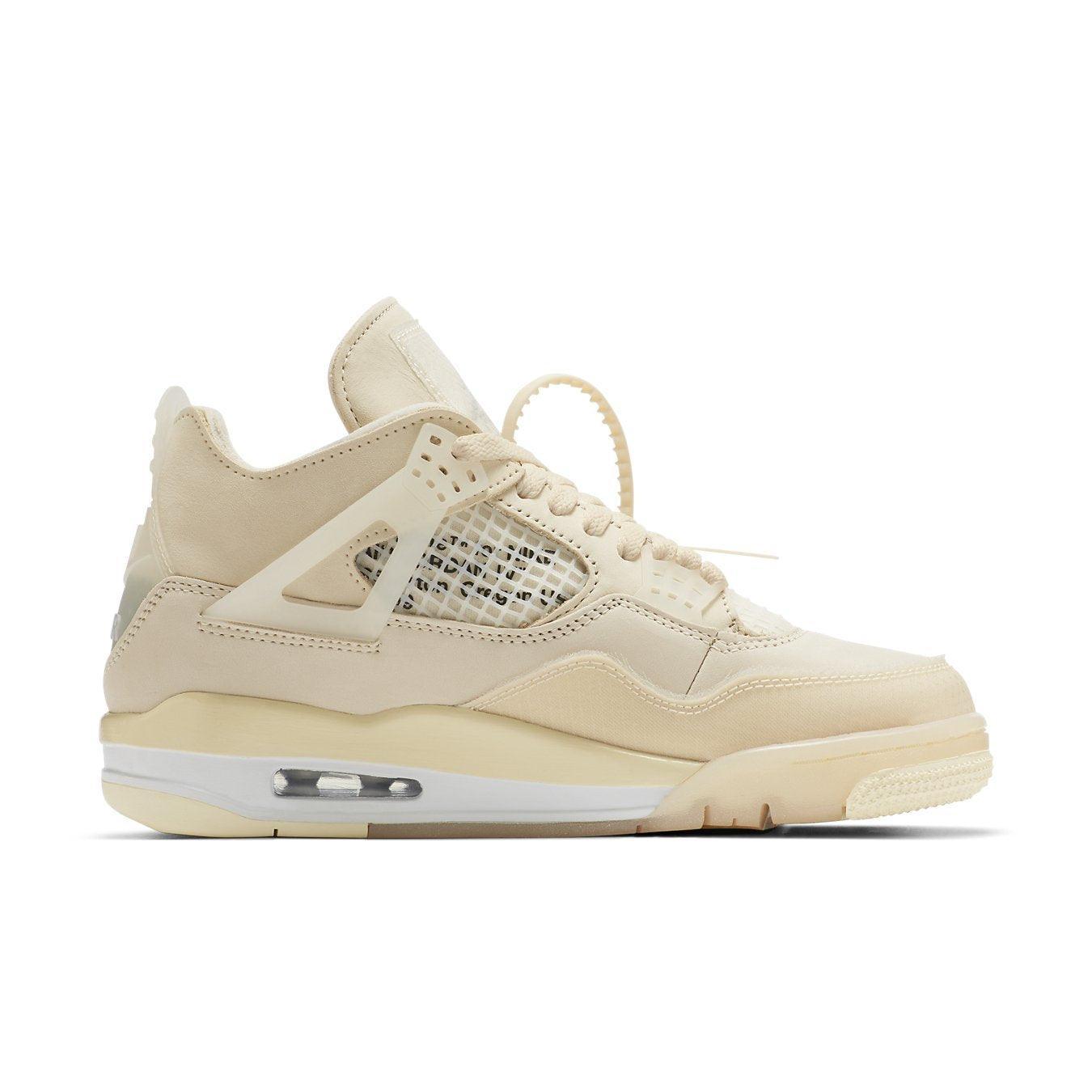 Jordan 4 Retro Off-White Sail women's sneaker featuring muted off-white leather and semi-translucent detailing.