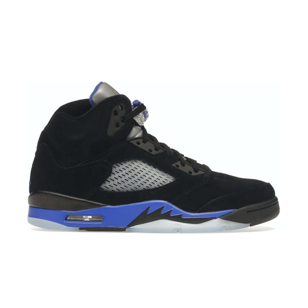 Air Jordan 5 Retro Racer Blue featuring luxurious suede upper and breathable mesh panels for comfort.
