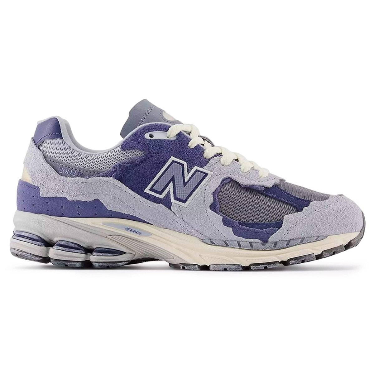 New Balance 2002R Protection Pack in Light Arctic Grey and Purple with mesh detailing and robust design.