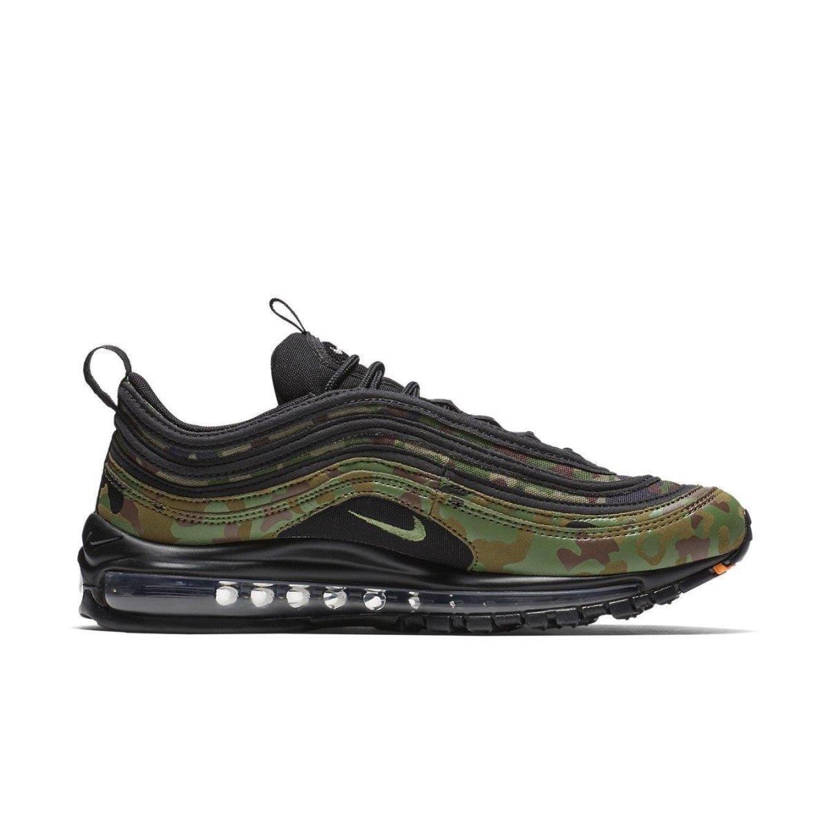 Nike Air Max 97 Country Camo Japan edition in forest green camouflage with black detailing for enhanced contrast.
