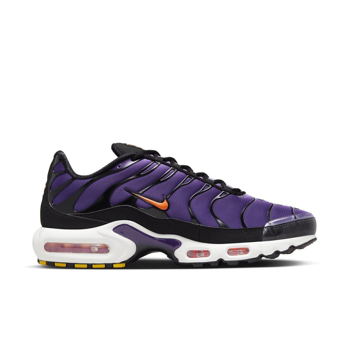 Nike Air Max Plus OG Voltage Purple sneaker with black and purple design, celebrating 25 years of style and comfort.