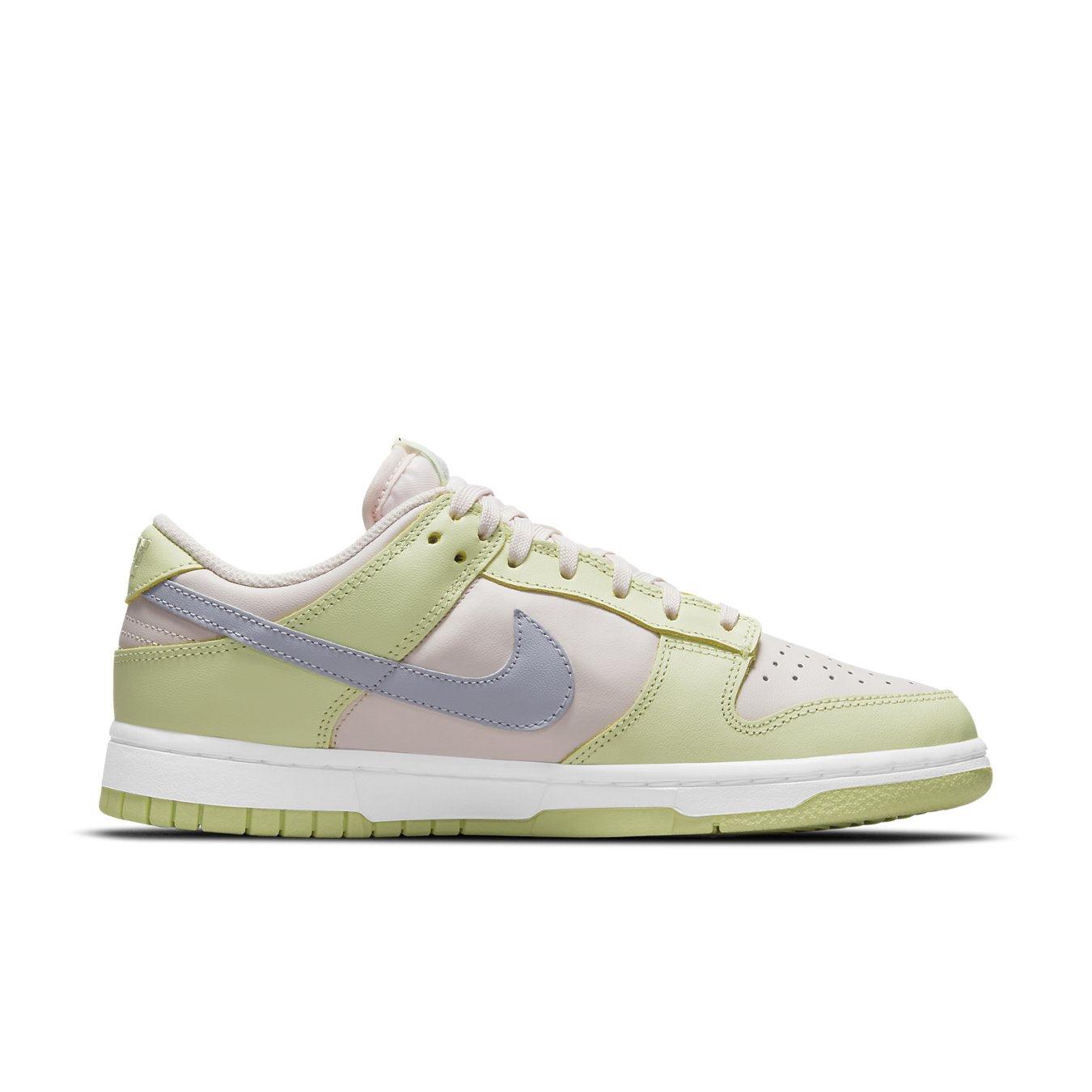 Nike Dunk Low Lime Ice women's sneakers featuring pastel pink and green colorway with signature Swoosh.