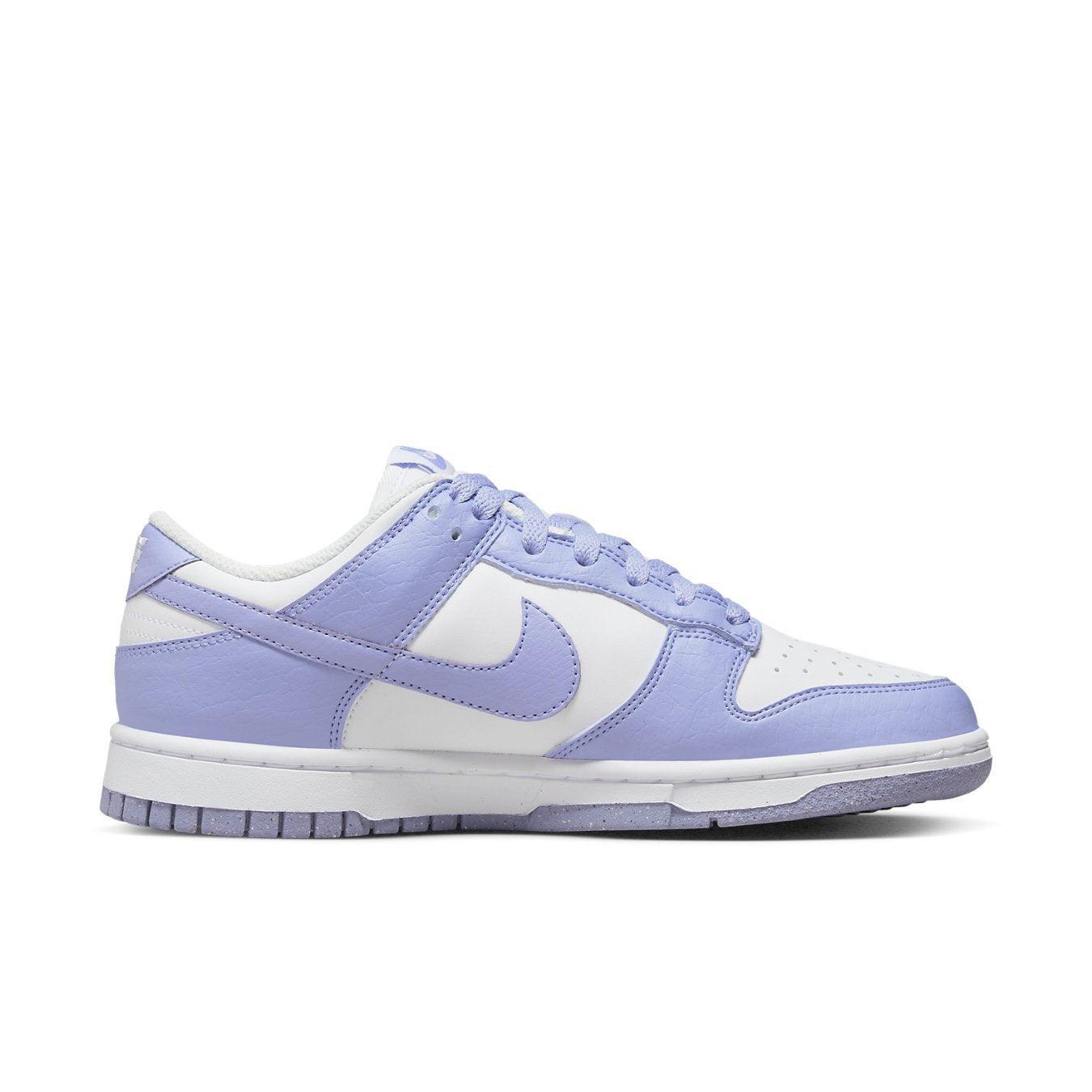 Nike Dunk Low Next Nature Lilac (W) in white and lilac leather, perfect for spring fashion.
