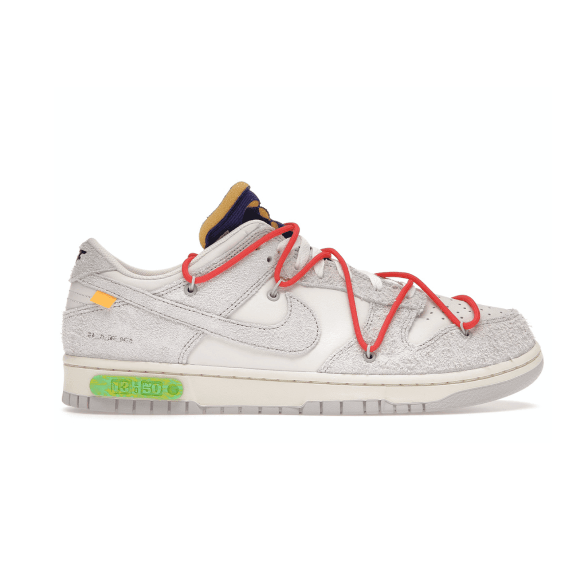 Nike Dunk Low Off-White Lot 13 featuring a grey design with colorful accents and distinctive Virgil Abloh elements.