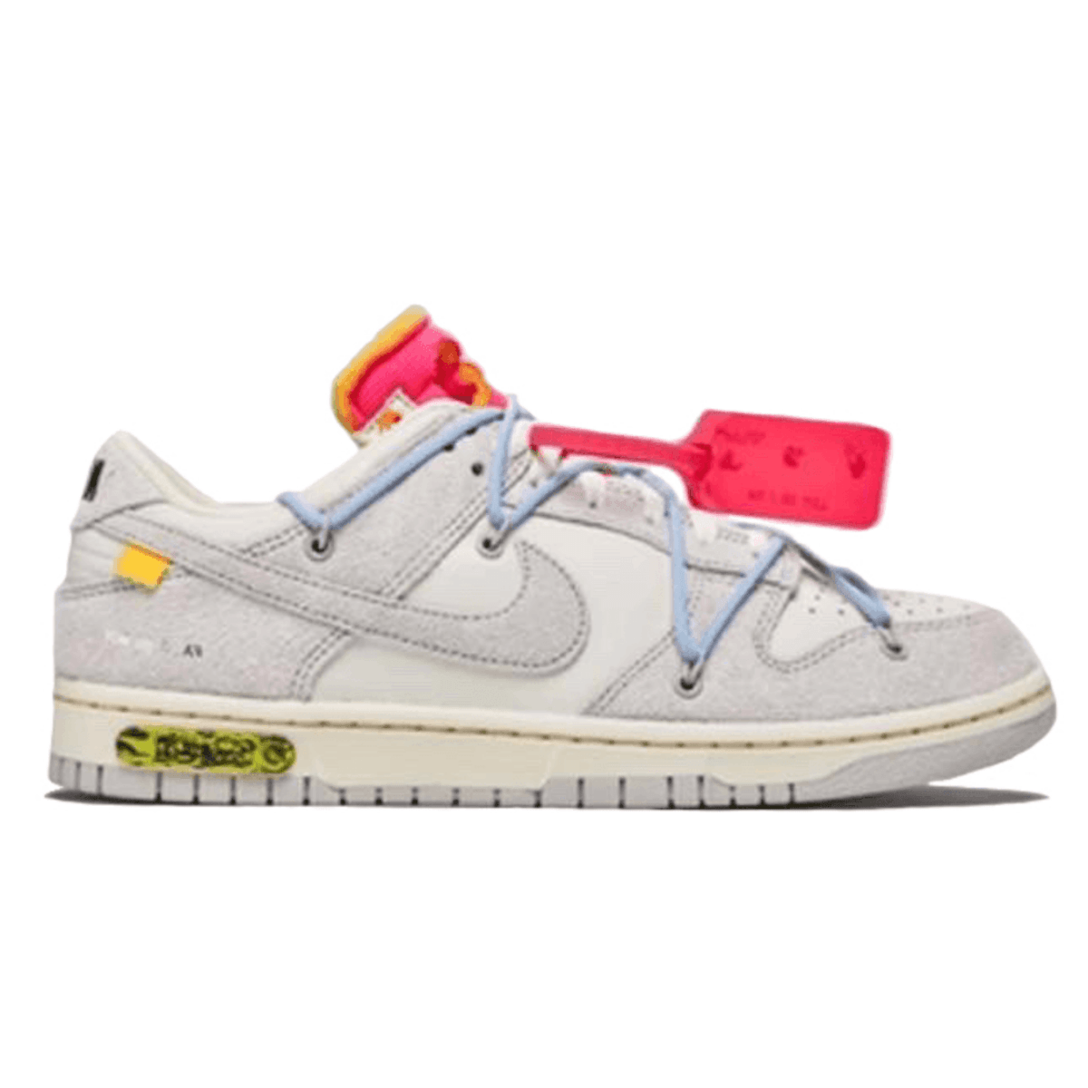 Nike Dunk Low Off-White Lot 38, featuring unique color accents and signature Virgil Abloh design elements.