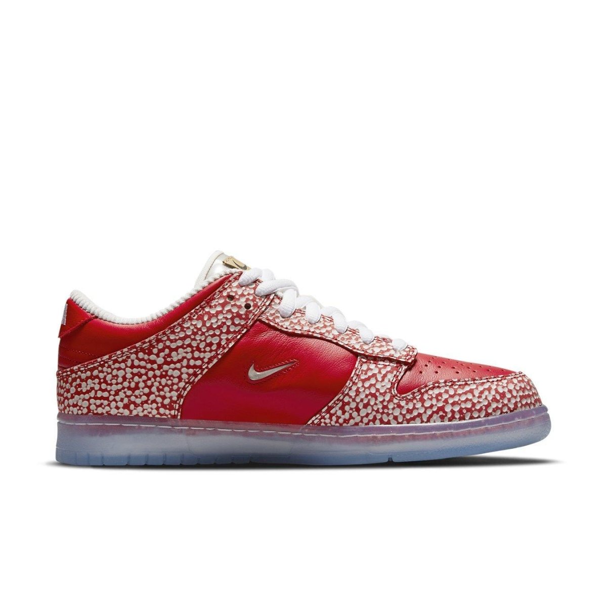 Side view of Nike Dunk SB Low Stingwater Magic Mushroom featuring bold red design and unique texture.