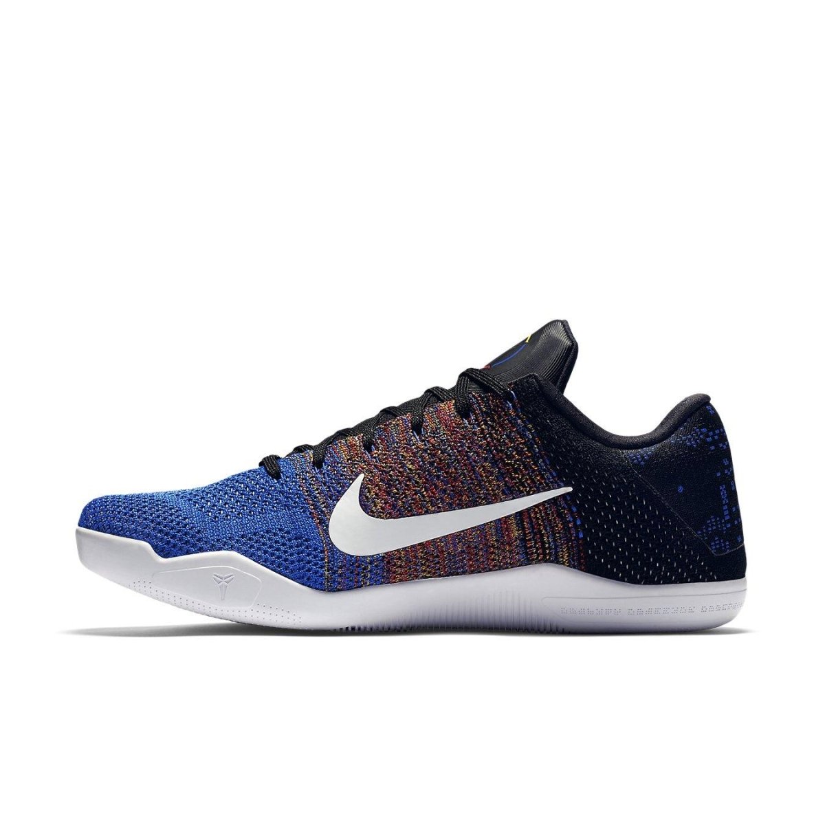 Nike Kobe 11 Elite Low BHM (2016) multicolored Flyknit basketball shoes side view.