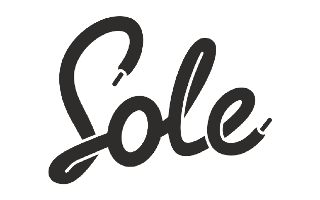 Sole logo design showcasing elegant cursive typography in dark color on transparent background.