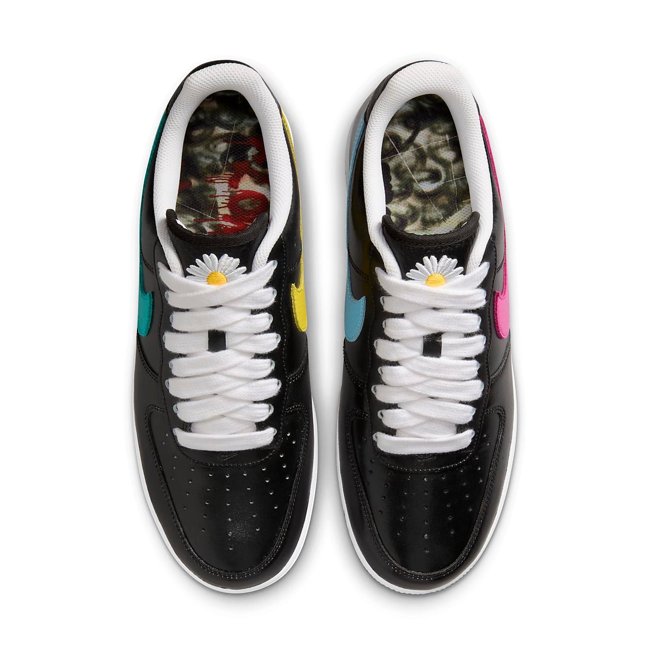 Top view of Nike Air Force 1 G-Dragon Para-Noise 3.0 sneakers with vibrant Swoosh accents and lace details.