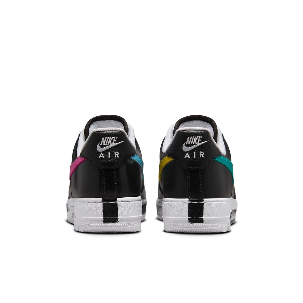 Nike Air Force 1 G-Dragon Para-Noise 3.0 rear view featuring colorful Swoosh details and black leather design.