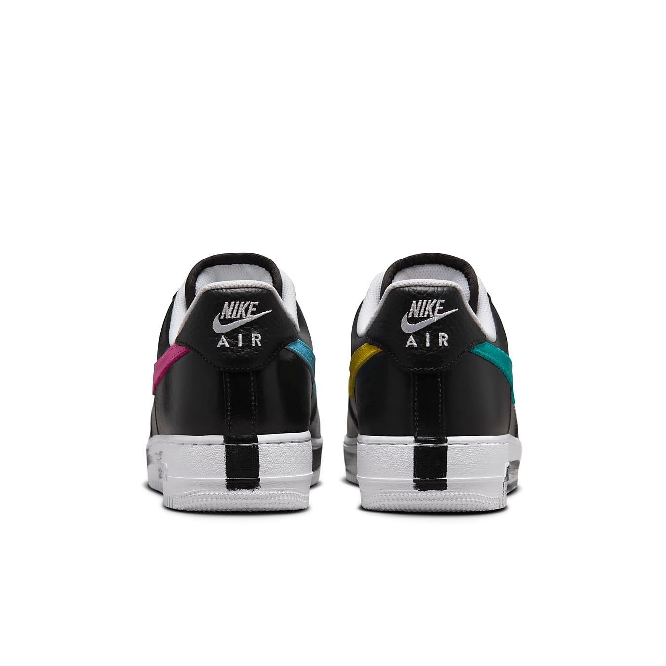 Nike Air Force 1 G-Dragon Para-Noise 3.0 rear view featuring colorful Swoosh details and black leather design.