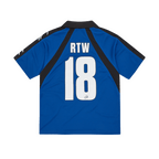 Corteiz Alcatraz Football Jersey Navy with RTW 18 on the back, designed for comfort and true to size.