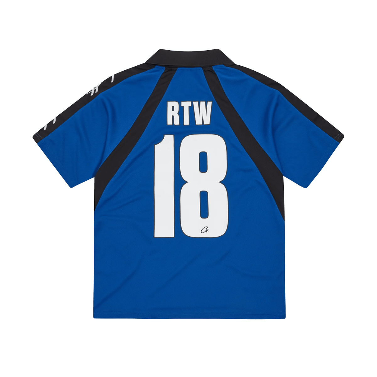 Corteiz Alcatraz Football Jersey Navy with RTW 18 on the back, designed for comfort and true to size.