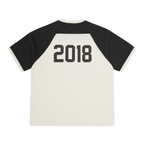 Corteiz Alcatraz Wrap Around Raglan Tee Off White/Black featuring 2018 on the back, stylish and casual design.