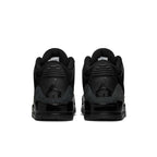 Rear view of Air Jordan 3 Retro Black Cat (2025) showcasing premium nubuck leather and elephant print overlays.