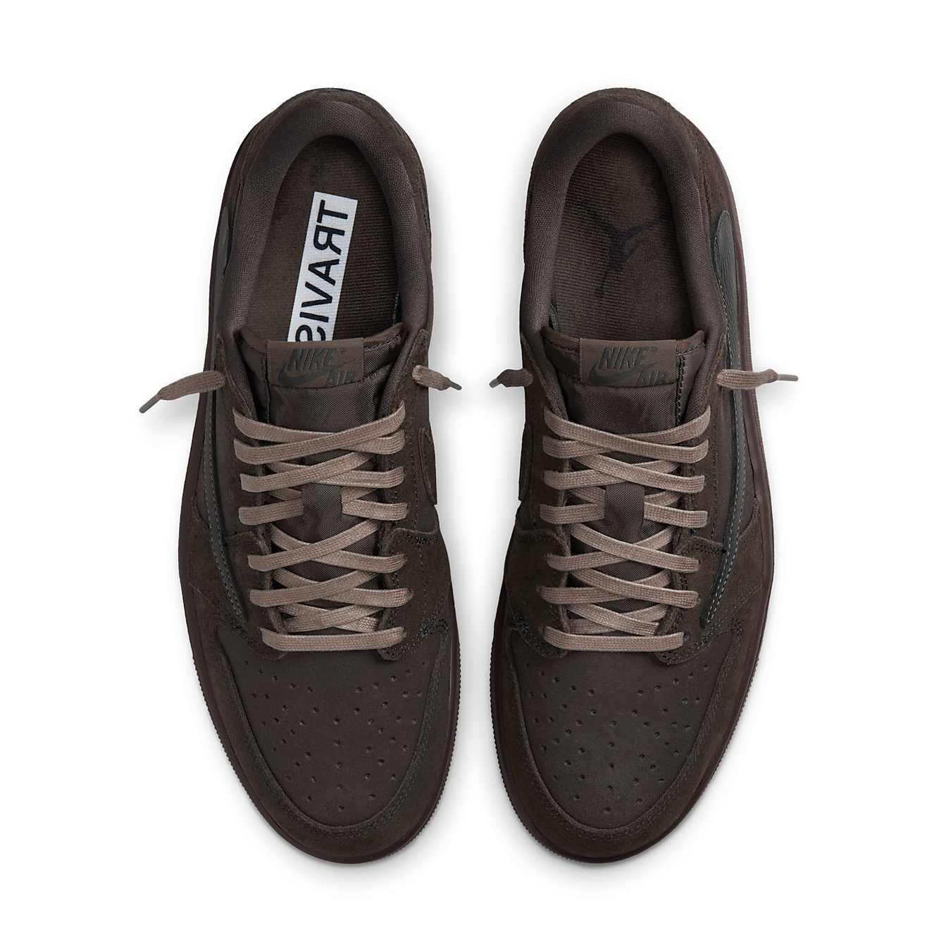 Top view of the Jordan 1 Retro Low OG SP Travis Scott Velvet Brown sneaker featuring premium materials and unique design.