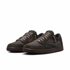Jordan 1 Retro Low OG SP Travis Scott 'Velvet Brown' sneakers with premium suede and leather design.