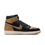 Jordan 1 Retro High OG Black Metallic Gold sneaker with black leather and metallic gold accents.