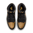 Air Jordan 1 Retro High OG Black Metallic Gold sneaker top view with black and gold colorway.