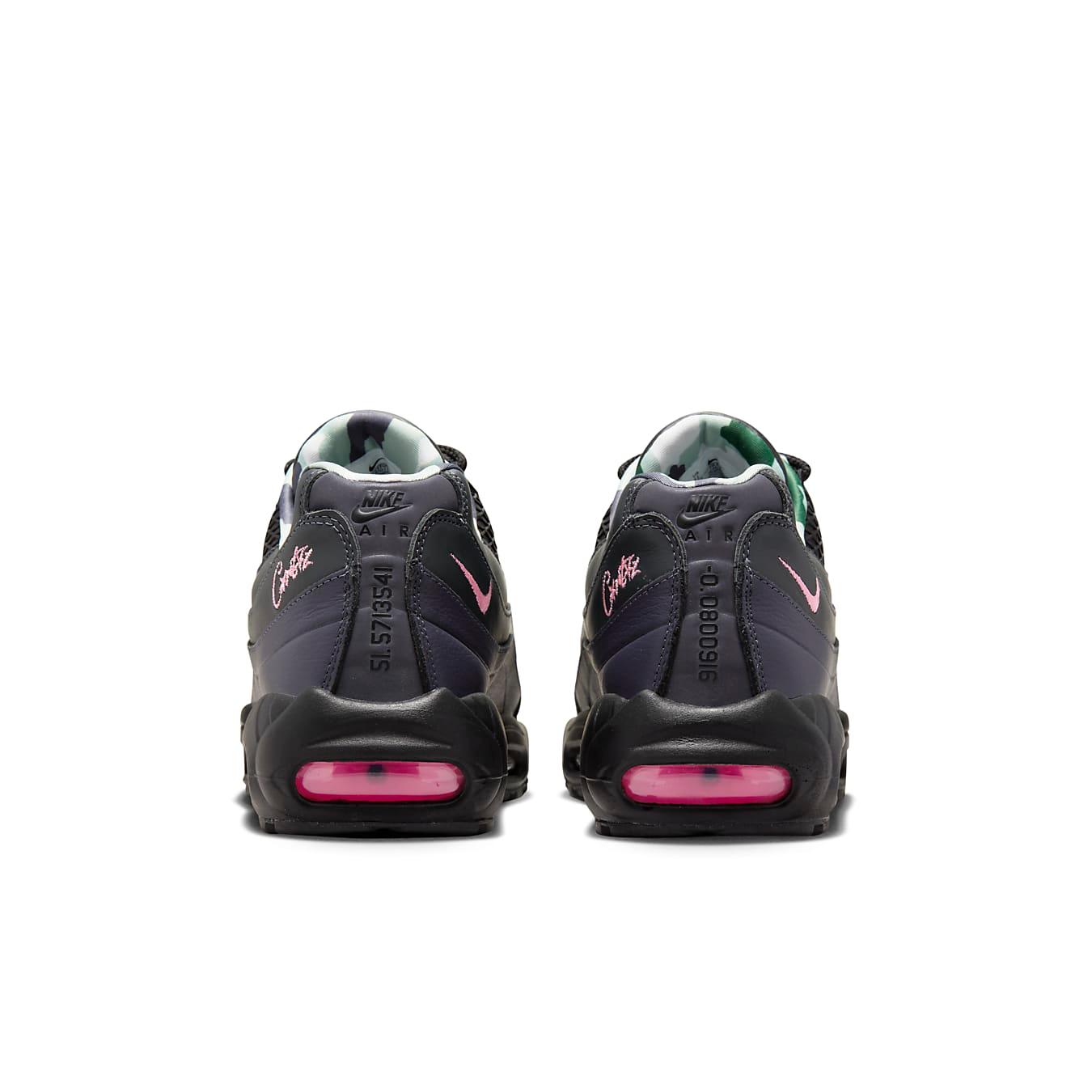 Nike Air Max 95 SP Corteiz Pink Beam rear view with pink accents and reflective details.