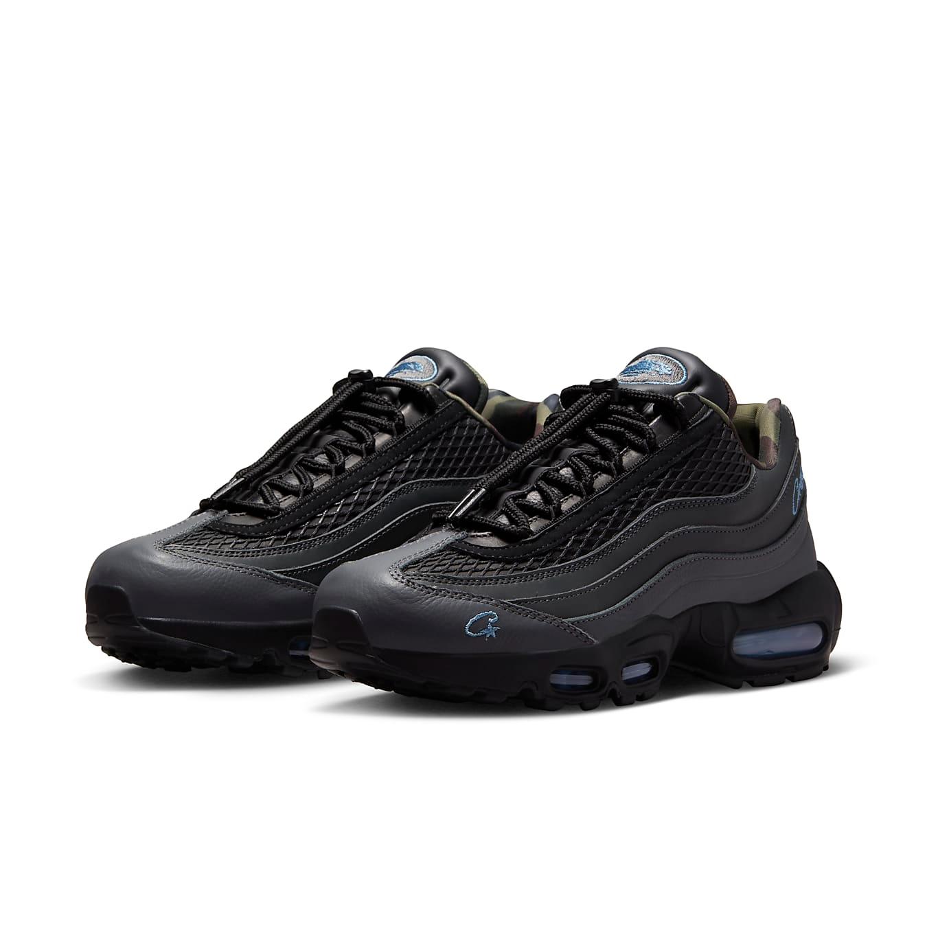 Nike Air Max 95 x Corteiz 'Aegean Storm' sneakers featuring black leather and mesh design.