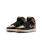 Air Jordan 1 Retro High OG GS in black and metallic gold with iconic design details.