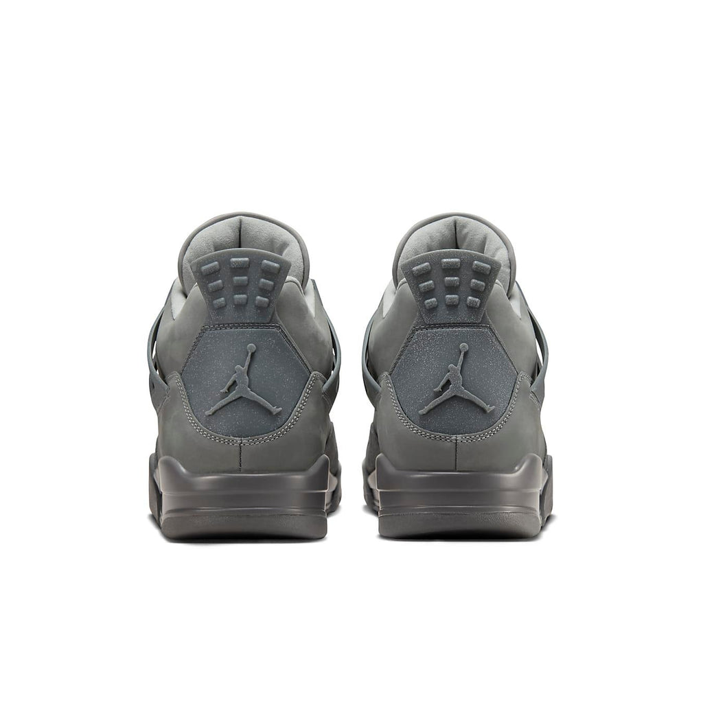 Air Jordan 4 Retro SE 'Wet Cement' heels featuring a monochrome gray design and iconic Jumpman logo.