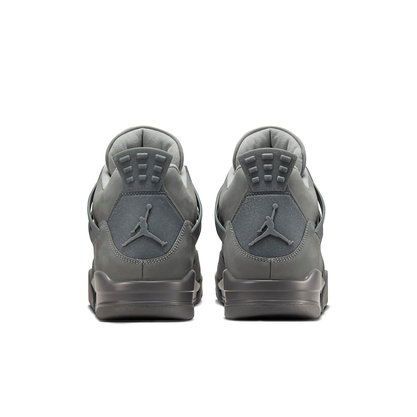 Air Jordan 4 Retro SE 'Wet Cement' heels featuring a monochrome gray design and iconic Jumpman logo.