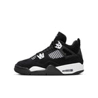 Air Jordan 4 Retro GS 'White Thunder' in black and white, featuring nubuck upper and mesh accents.