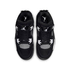 Air Jordan 4 Retro White Thunder GS top view featuring black nubuck upper and white accents.