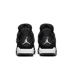 Air Jordan 4 Retro White Thunder GS back view showing black nubuck upper and white Jumpman logo.