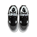 Air Jordan 4 Retro Fear (2024) shoes, top view showcasing black, Cool Grey, and Pure Platinum colorway.