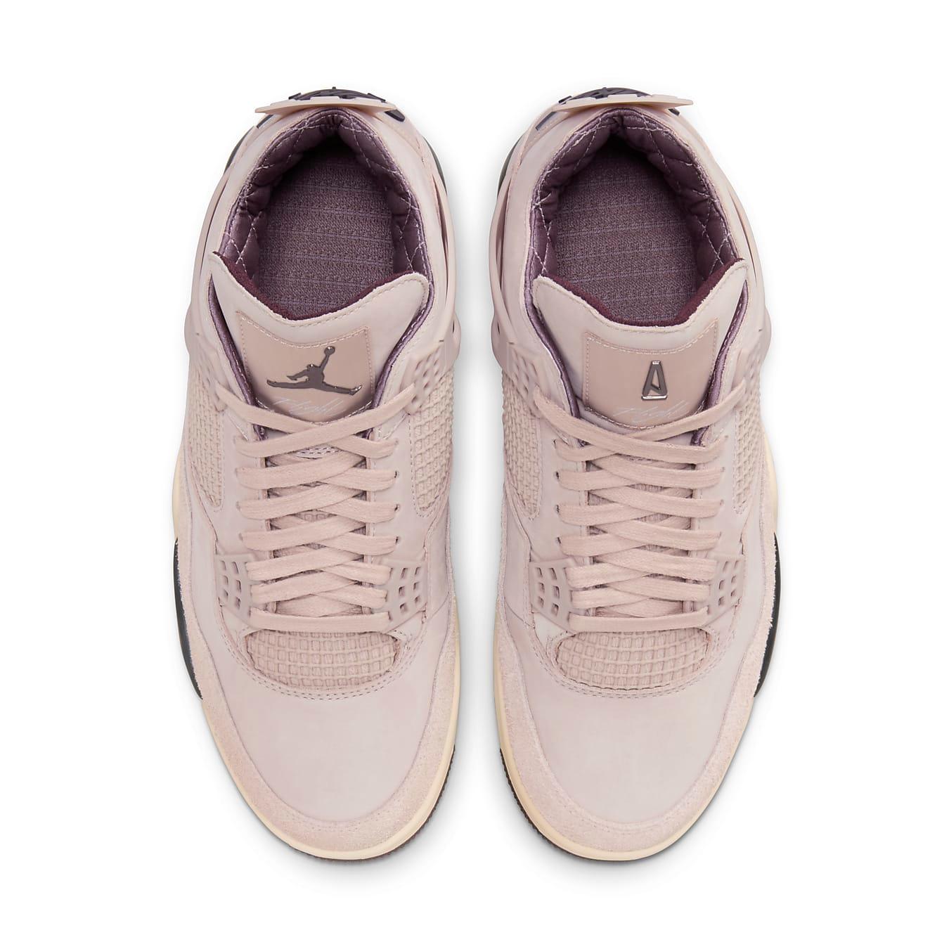 Top view of the Women's Air Jordan 4 Retro OG SP A Ma Maniére 'While You Were Sleeping' in light grey and suede.