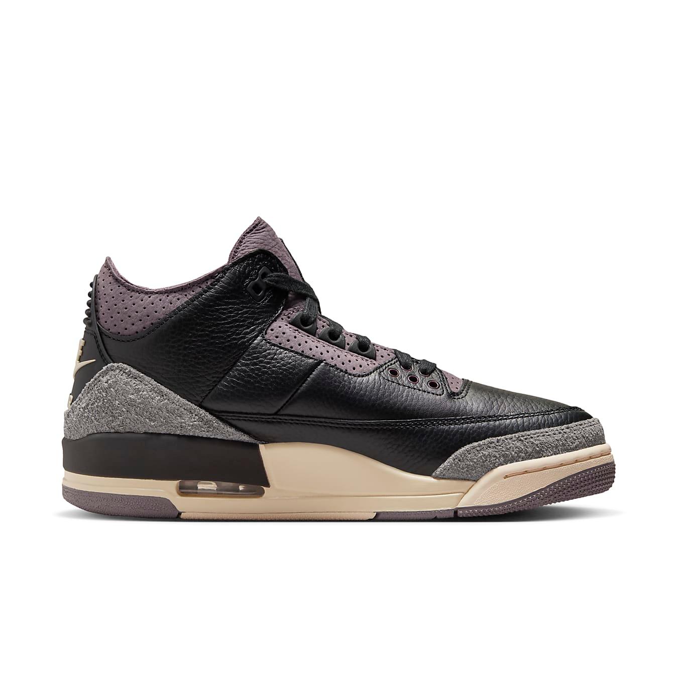 Jordan 3 Retro OG SP A Ma Maniére While You Were Sleeping sneakers for women, featuring black and purple colorway.