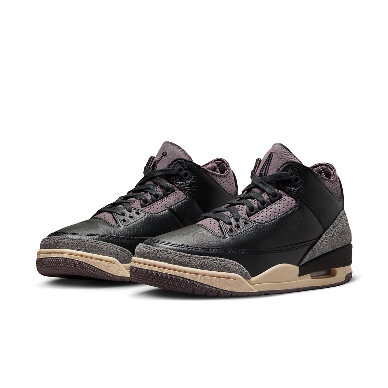 Jordan 3 Retro OG SP A Ma Maniére 'While You Were Sleeping' sneakers for women, featuring black and purple colorway.