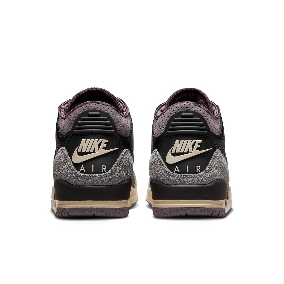 Jordan 3 Retro OG SP A Ma Maniére 'While You Were Sleeping' women's sneakers, back view showcasing Nike Air branding.