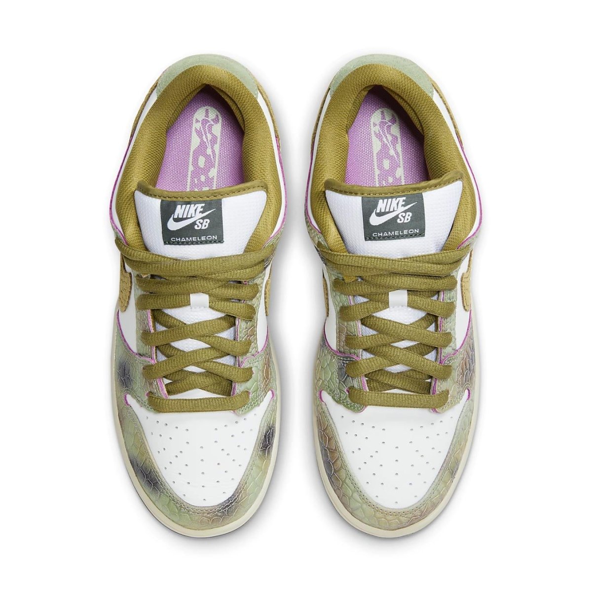 Nike SB Dunk Low Alexis Sablone Chameleon sneaker top view with green and white colorway.