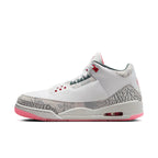 Air Jordan 3 Retro Wings limited edition sneaker in white leather with grey elephant print and teal accents.