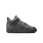 Air Jordan 4 Retro SE Paris Olympics Wet Cement GS sneaker in gray with mixed materials and textured grid panel.