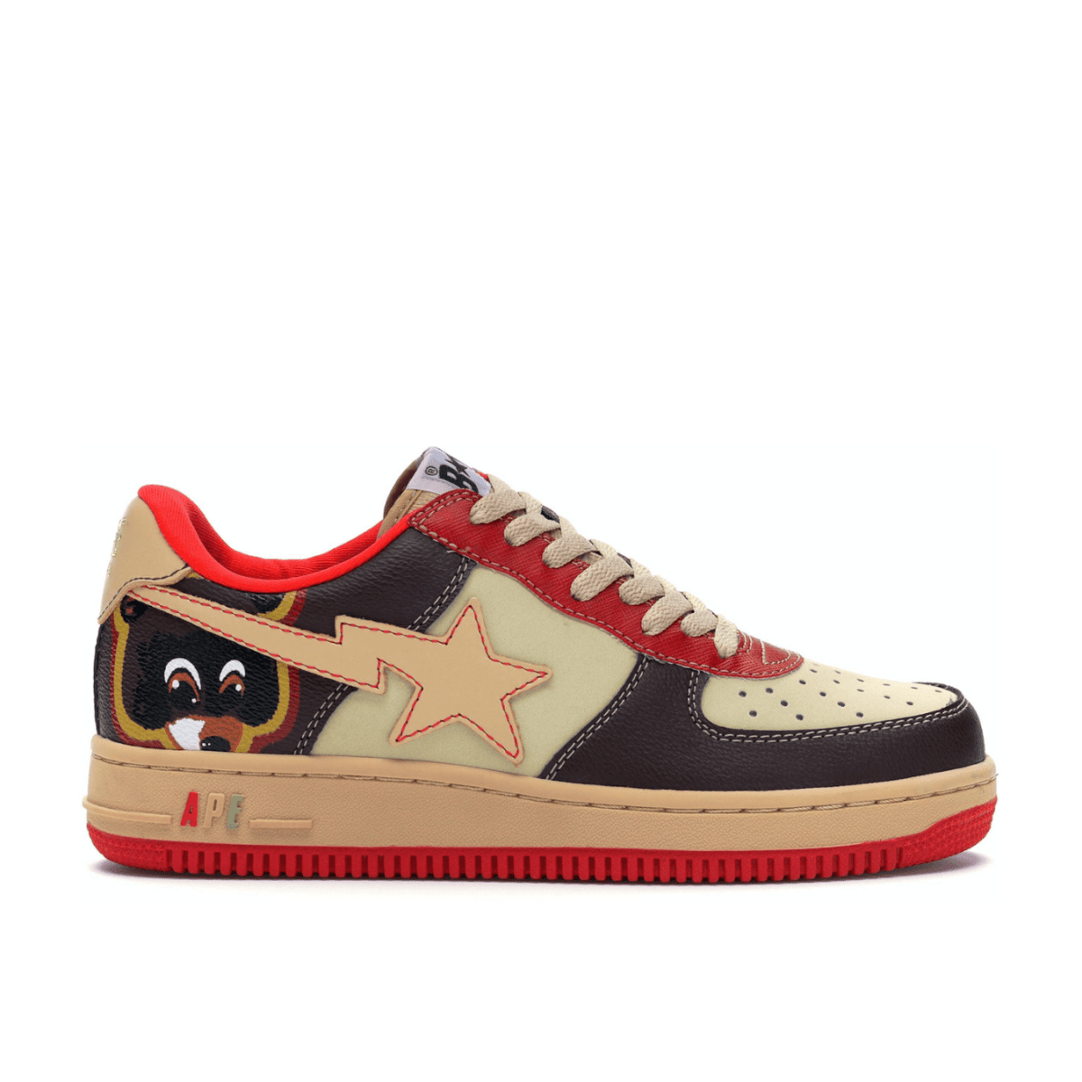 A Bathing Ape Bape Sta Low sneaker featuring unique bear design and multicolor leather upper.