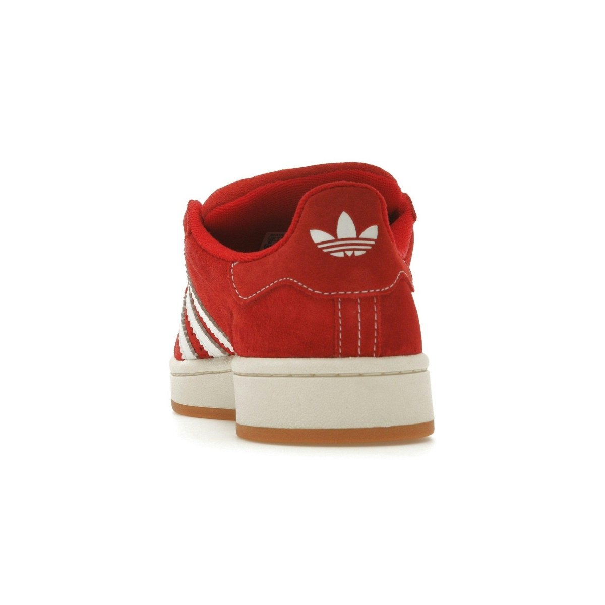 adidas Campus 00s sneaker in Better Scarlet and Cloud White, showcasing red suede and classic Three Stripes design.