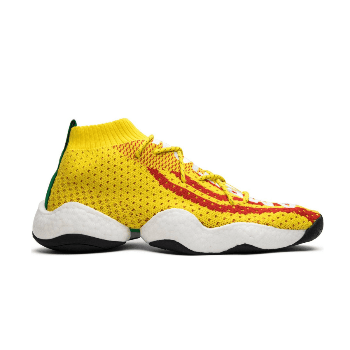 adidas Pharrell x Crazy BYW LVL 1 sneaker with yellow Primeknit upper, red accents and white 'AMBITION' text