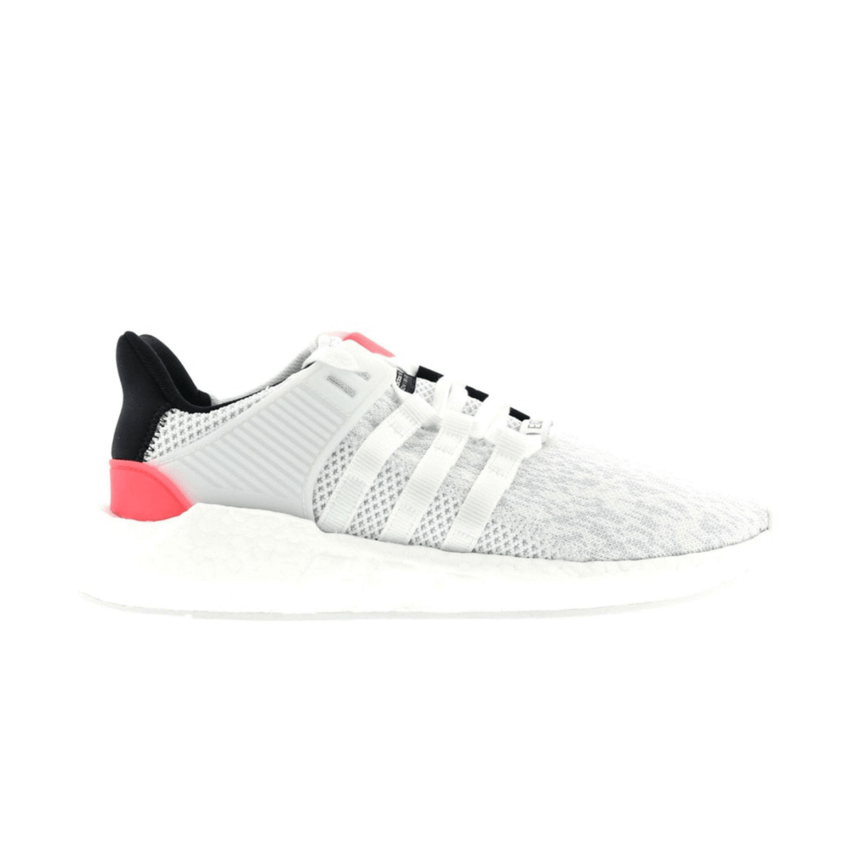 adidas EQT Support 93/17 in white and red, featuring a knitted upper and TPU ankle support.